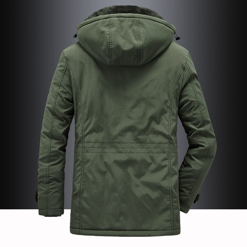 Warm fleece-lined hooded thigh parka for men -5