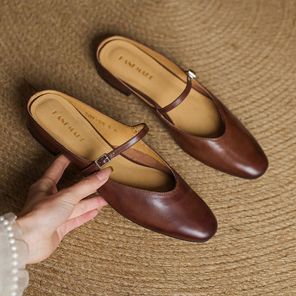 Almond Toe Mary Jane Mule Flats for women | Celestia