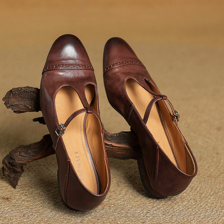 Classic T Strap Brogue Flat Shoes for women | Mireva