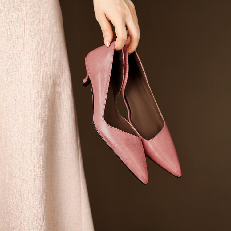 Pointed Side Open Kitten Heel Pumps for women | Elenora