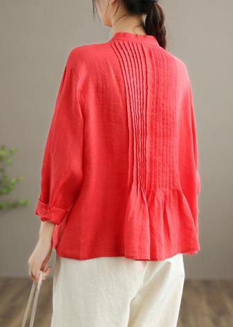 Relaxed stand-collar linen tunic blouse for women -10