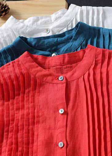 Relaxed stand-collar linen tunic blouse for women -11