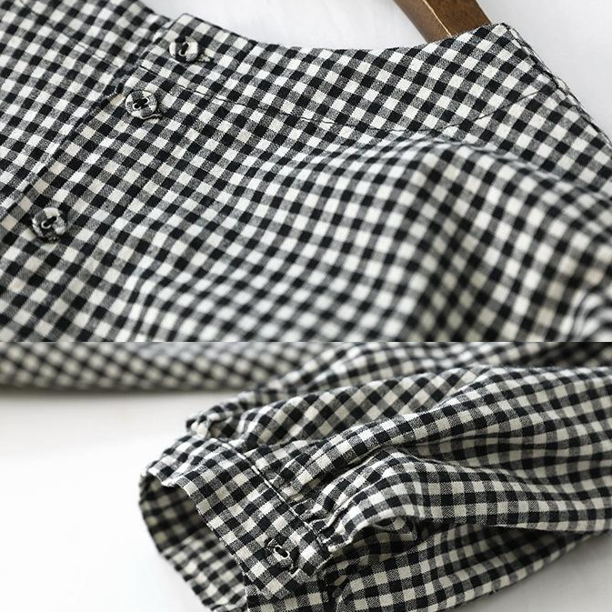 Plaid asymmetric plus-size cotton blouse for women -5