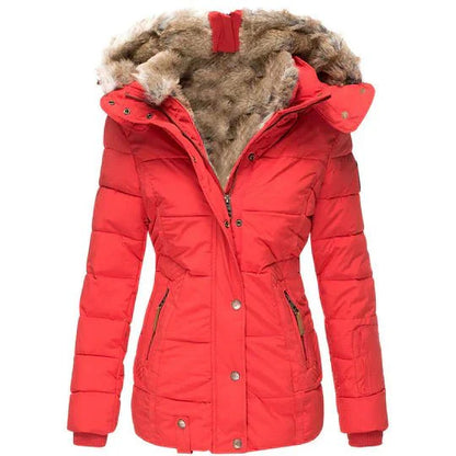 Faux fur trimmed parka with adjustable waist for women | Elowen