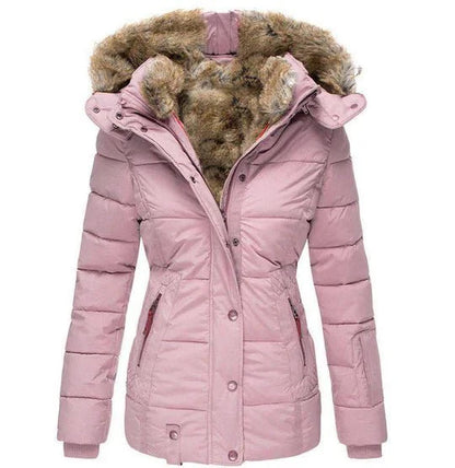 Faux fur trimmed parka with adjustable waist for women | Elowen