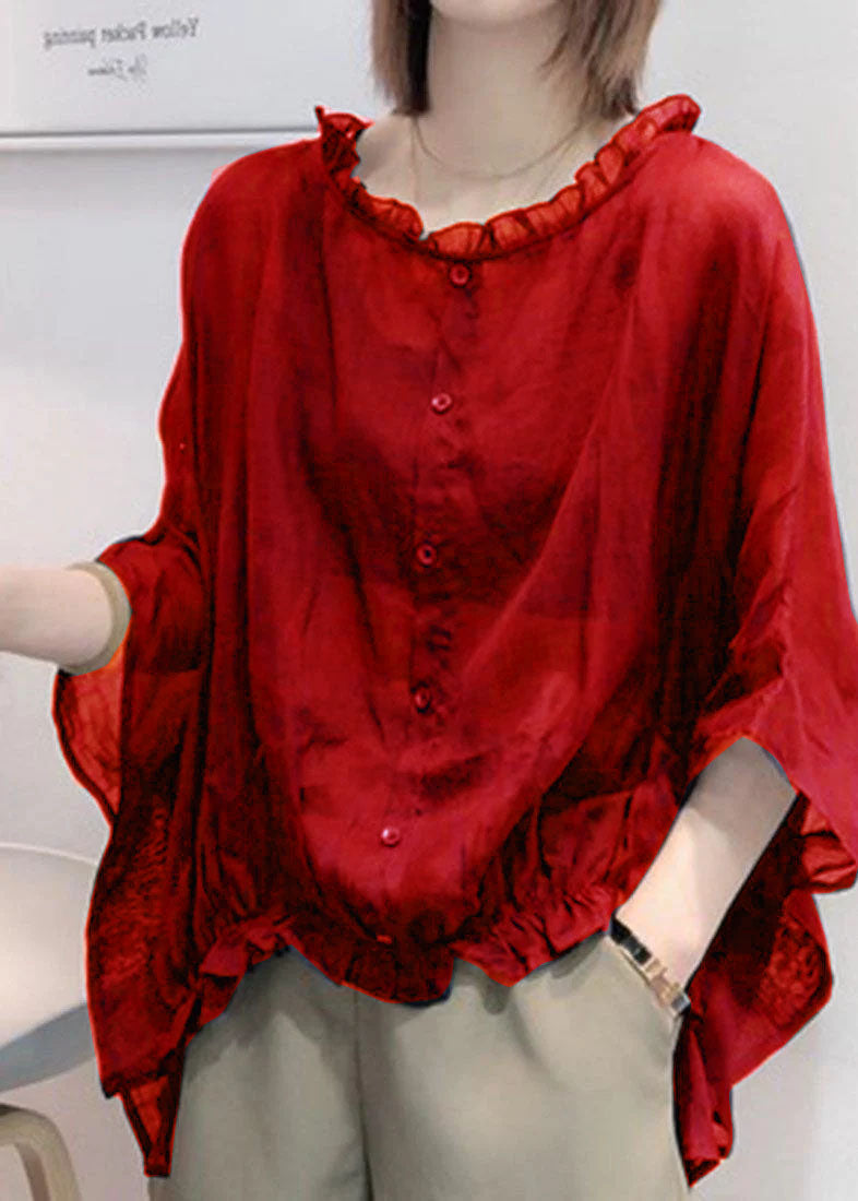 Ruffled trim half-sleeve plus-size blouse for women -3