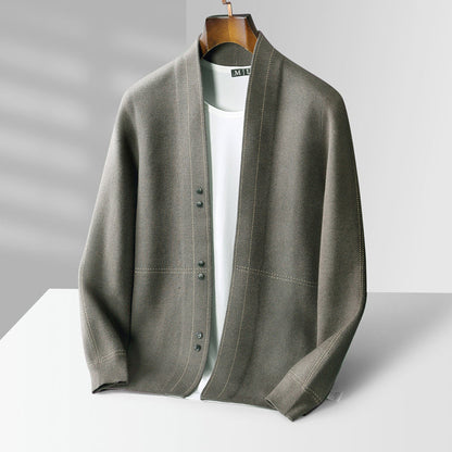 Classic woven wool button-through cardigan for men | Roberto Russo -1