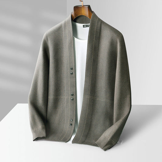 Classic woven wool button-through cardigan for men | Roberto Russo -1