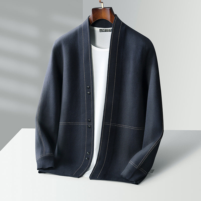 Classic woven wool button-through cardigan for men | Roberto Russo -2