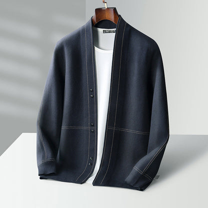 Classic woven wool button-through cardigan for men | Roberto Russo -2