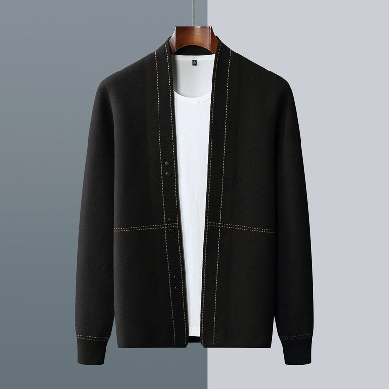 Classic woven wool button-through cardigan for men | Roberto Russo -3