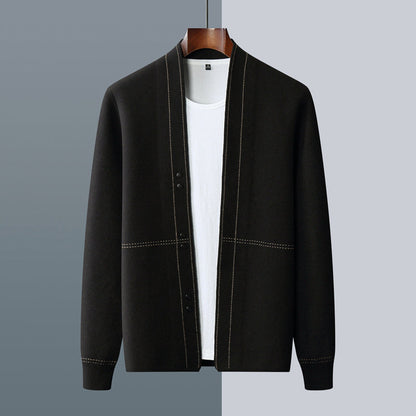 Classic woven wool button-through cardigan for men | Roberto Russo -3