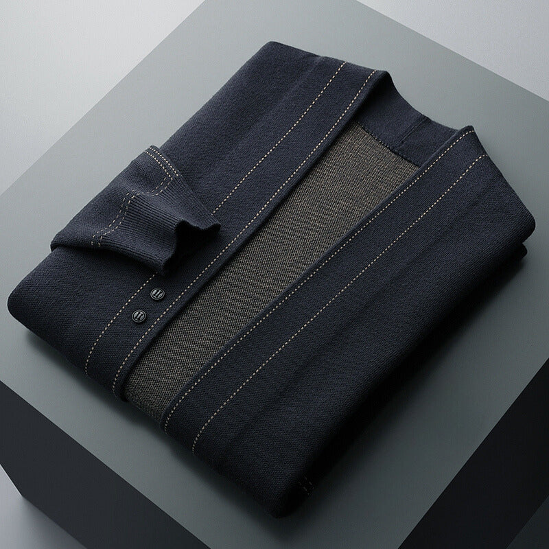 Classic woven wool button-through cardigan for men | Roberto Russo -4