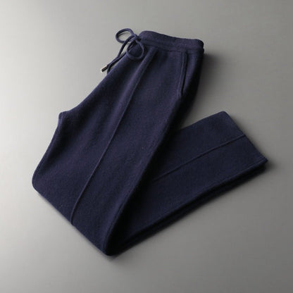 Relaxed fit knit drawstring pants with front seam detail for men | Solenne