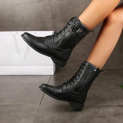 Durable lace-up leather everyday boots for women | Brandy -3