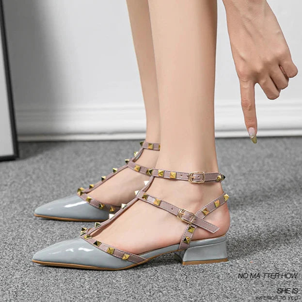 Studded Ankle Strap Block Heel Pumps for women | Calista