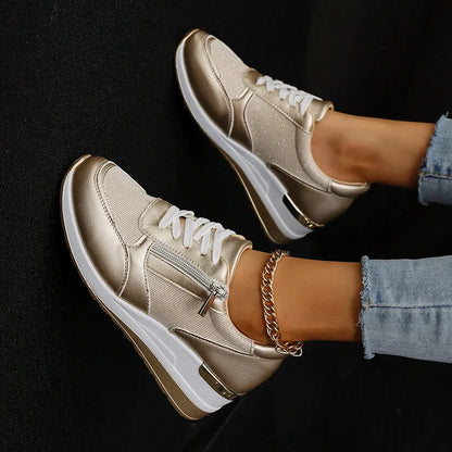 Metallic platform sneakers with side zipper for women | Stellar Surge