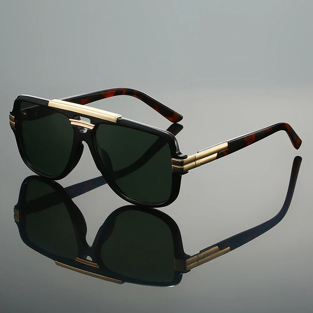 Oversized square aviator sunglasses with metal accent bar for men | Zevron