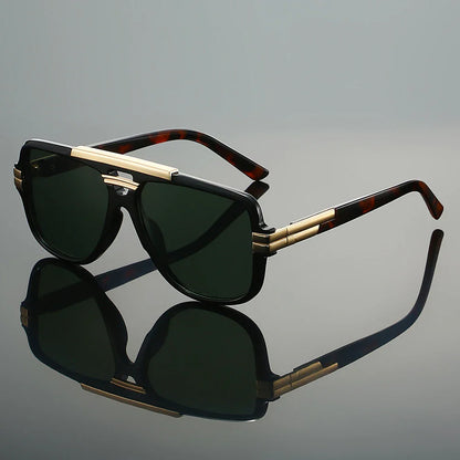Oversized square aviator sunglasses with metal accent bar for men | Zevron