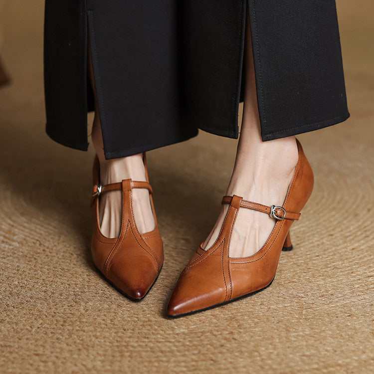Pointed Toe Buckle Strap Stiletto Heels for women | Alessandra