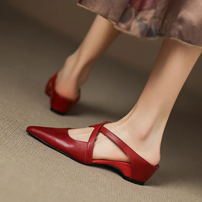 Pointed Toe Cross Strap Mule Heels for women | Serelina