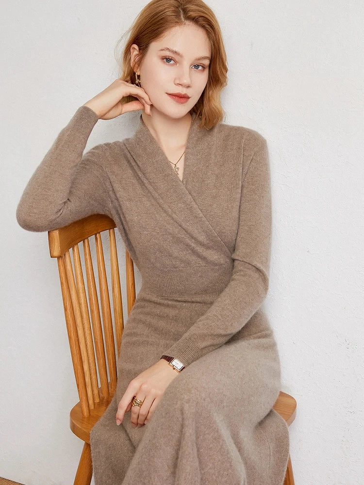 Ultrasoft wrap midi dress with long sleeves for women | Matilda Étoile