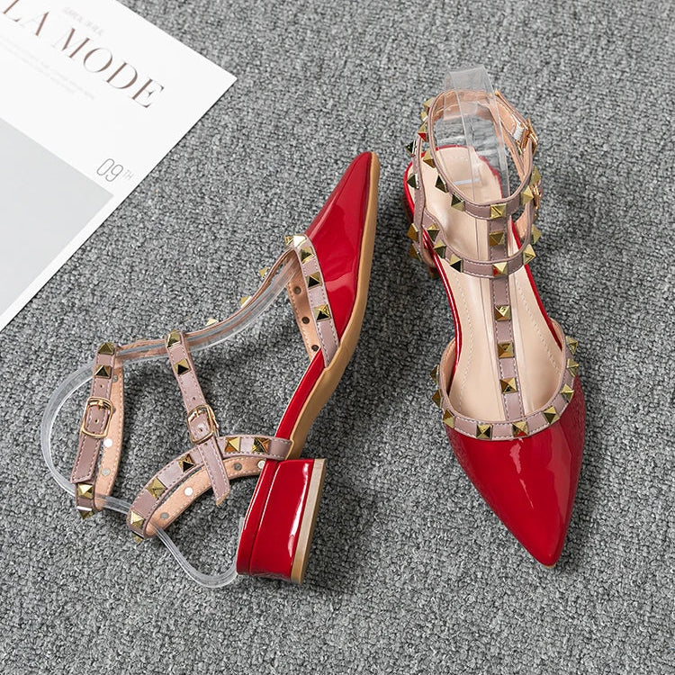Studded Ankle Strap Block Heel Pumps for women | Calista