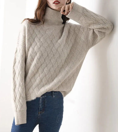 Diamond knit round neck sweater for women | Daria Solenne