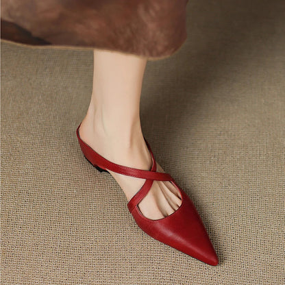 Pointed Toe Cross Strap Mule Heels for women | Serelina