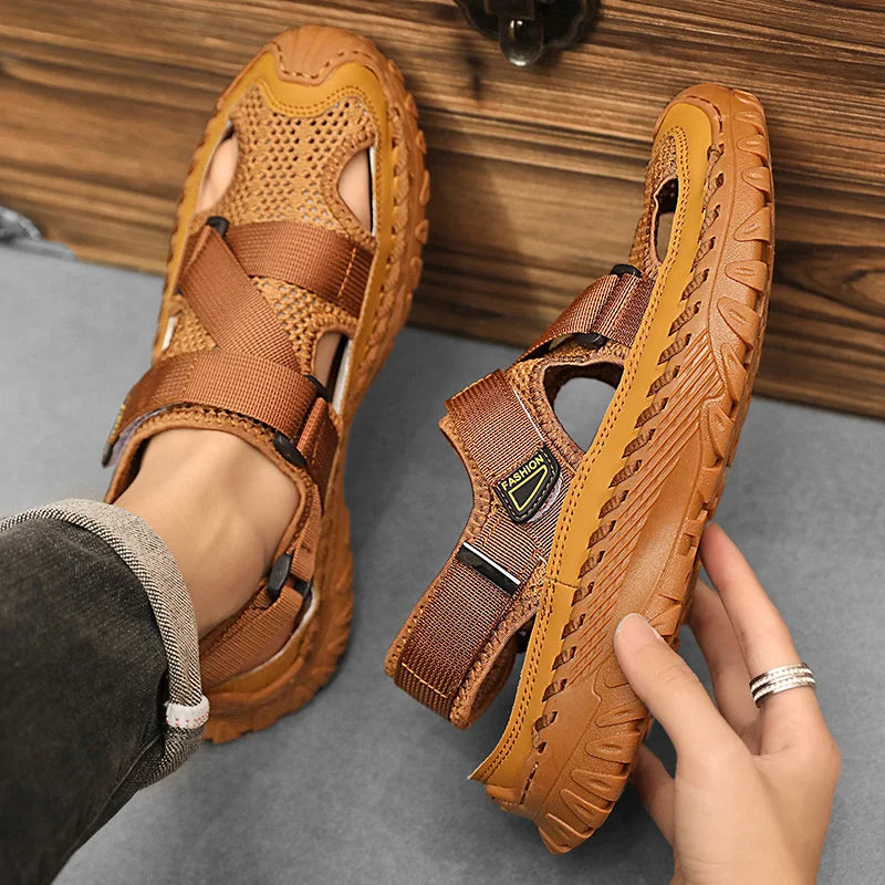 Closed toe hiking sandals with breathable mesh upper for men | Tavros