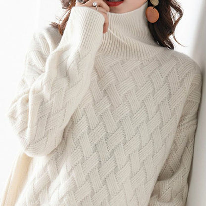 Oversized chevron knit turtleneck sweater with ribbed trim for women | Althea
