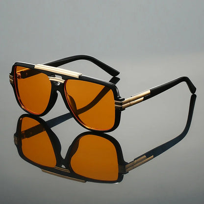 Oversized square aviator sunglasses with metal accent bar for men | Zevron