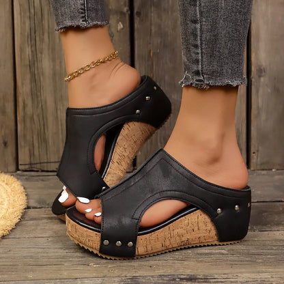 Studded wedge sandals with cushioned insole support for women | Elira