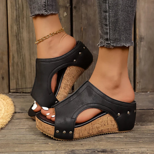 Studded wedge sandals with cushioned insole support for women | Elira