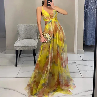 Flowy floral adjustable maxi dress for women | Bella -3