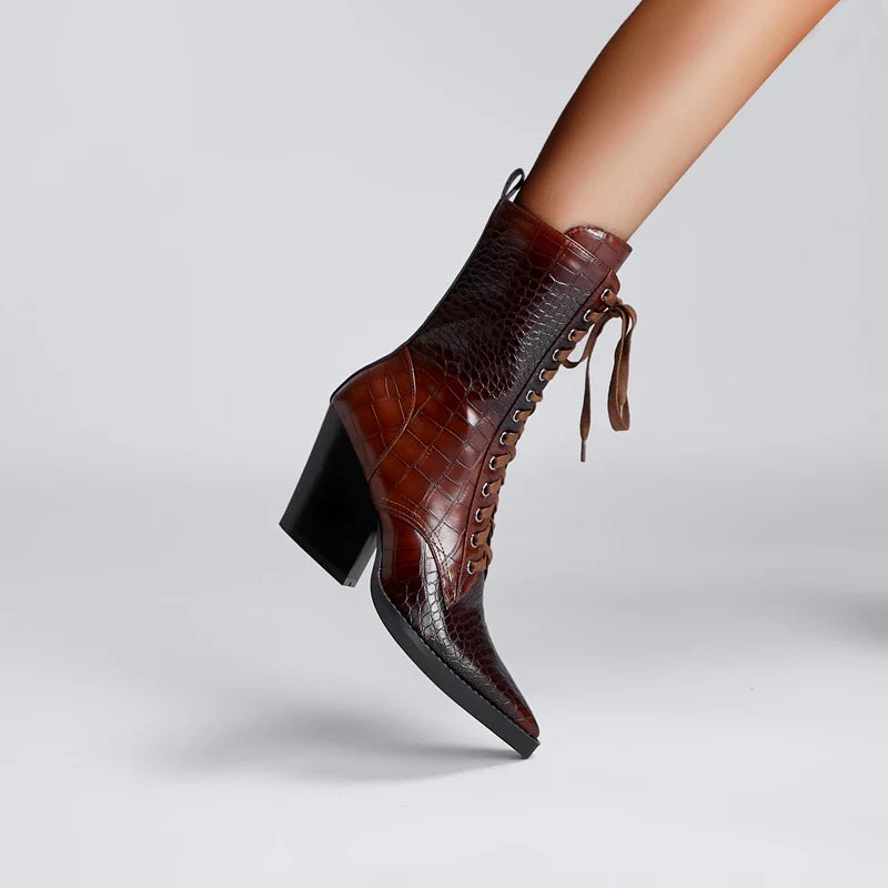 Western-inspired lace-up block heel boots for women | Izzy Ryder