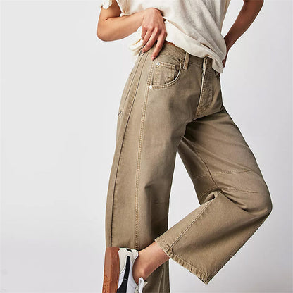 Mid rise barrel leg jeans with sculpted knee darts for women | Elira