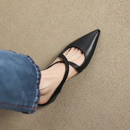 Pointed Toe Cross Strap Mule Heels for women | Serelina