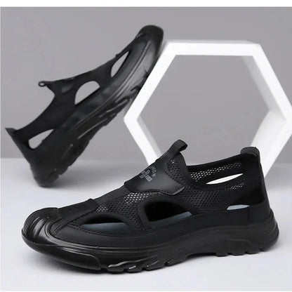 Breathable open panel slide sandals with cushioned sole for men | Rovik