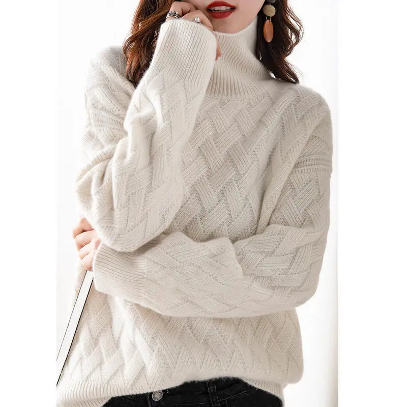 Diamond knit round neck sweater for women | Daria Solenne