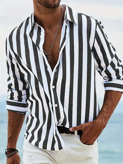 Relaxed striped linen-cotton summer shirt for men | James -5
