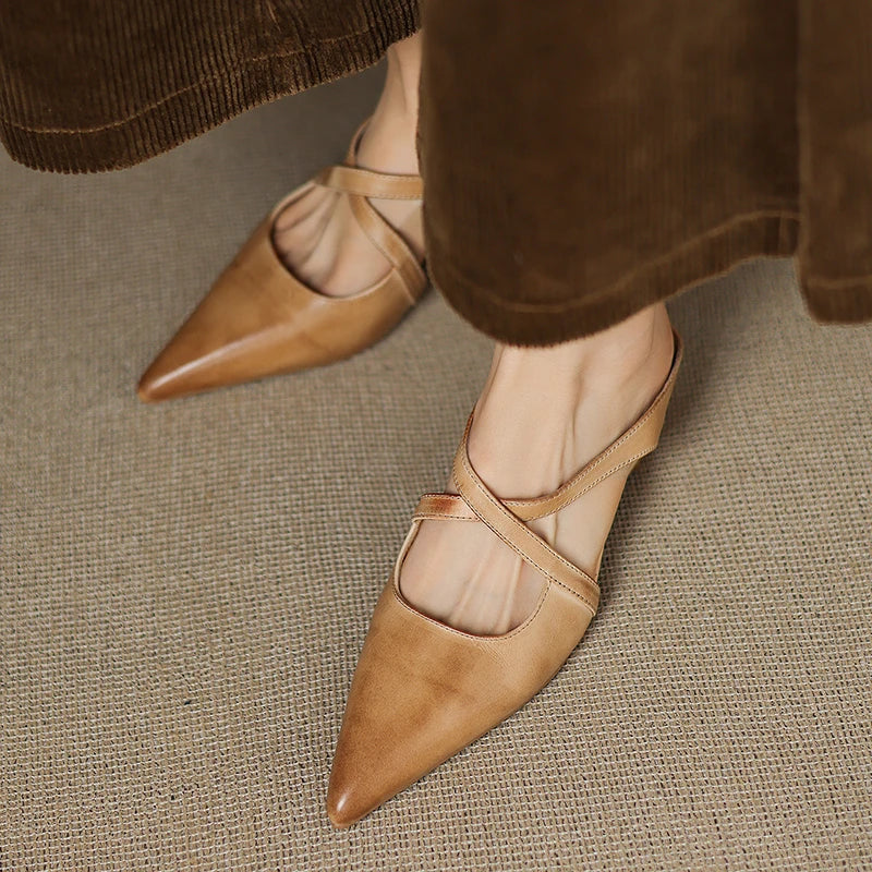 Pointed Toe Cross Strap Mule Heels for women | Serelina
