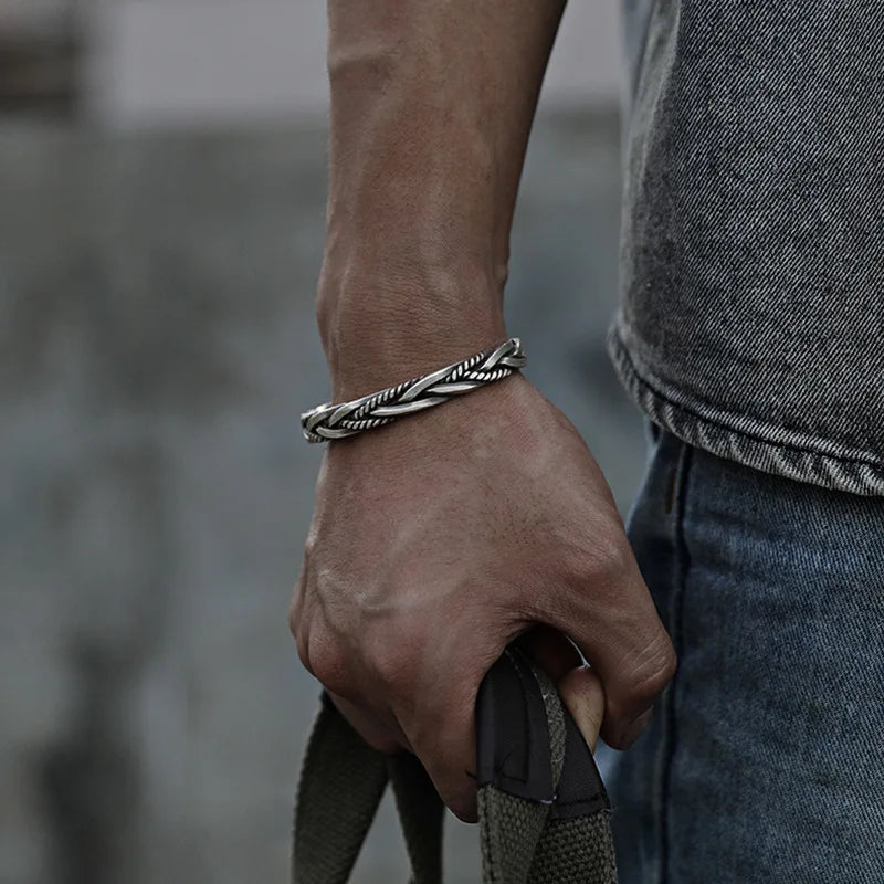 Bold sterling silver braided cuff bracelet for men | Torin -1