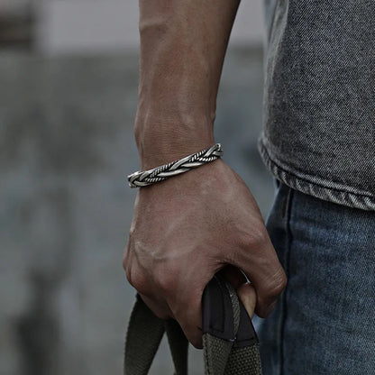 Bold sterling silver braided cuff bracelet for men | Torin -1