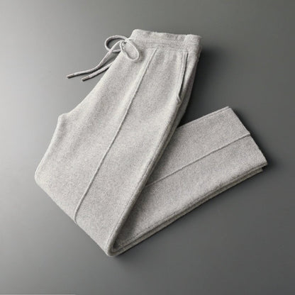 Relaxed fit knit drawstring pants with front seam detail for men | Solenne