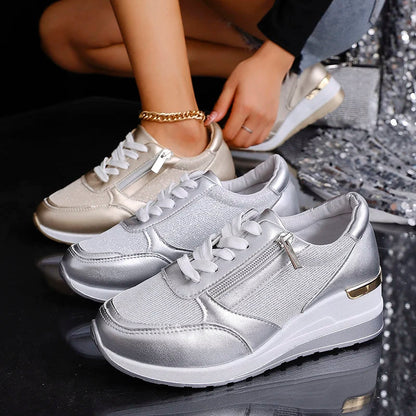 Metallic platform sneakers with side zipper for women | Stellar Surge
