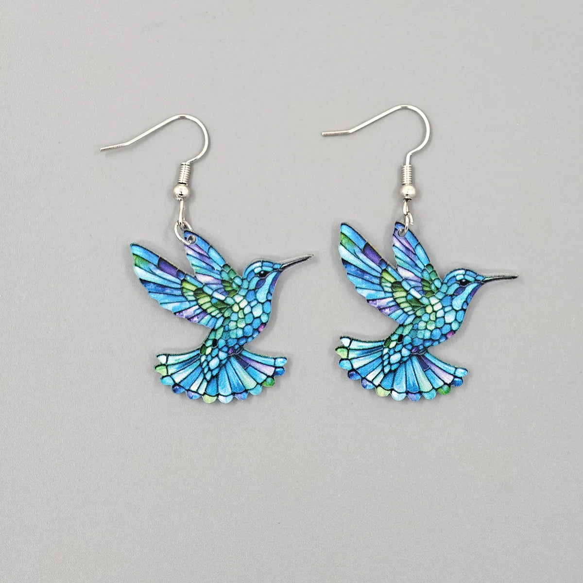 Stained glass hummingbird enamel earrings for women | Aurora Finch