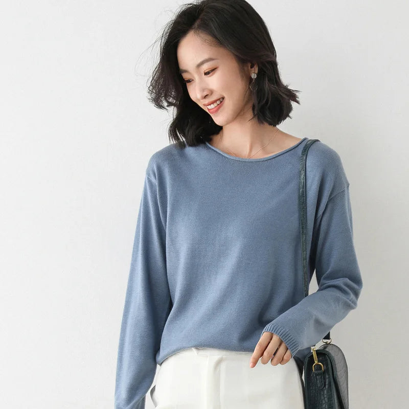 Lightweight fine knit relaxed top for women | Elara Mist