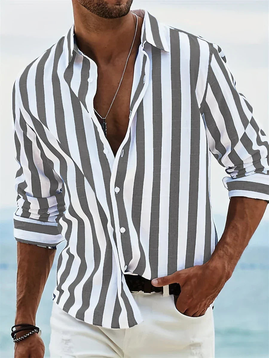 Relaxed striped linen-cotton summer shirt for men | James -2