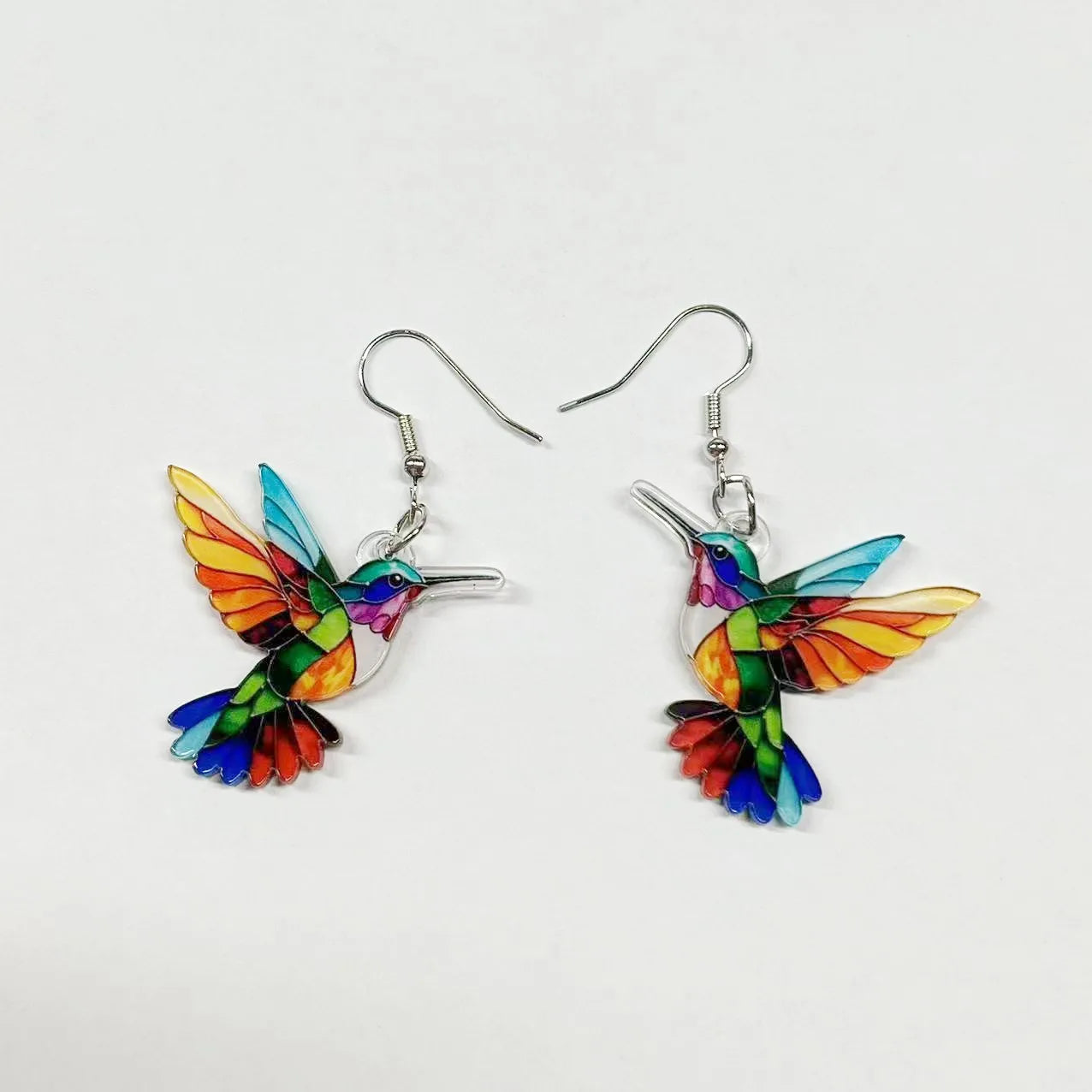 Stained glass hummingbird enamel earrings for women | Aurora Finch